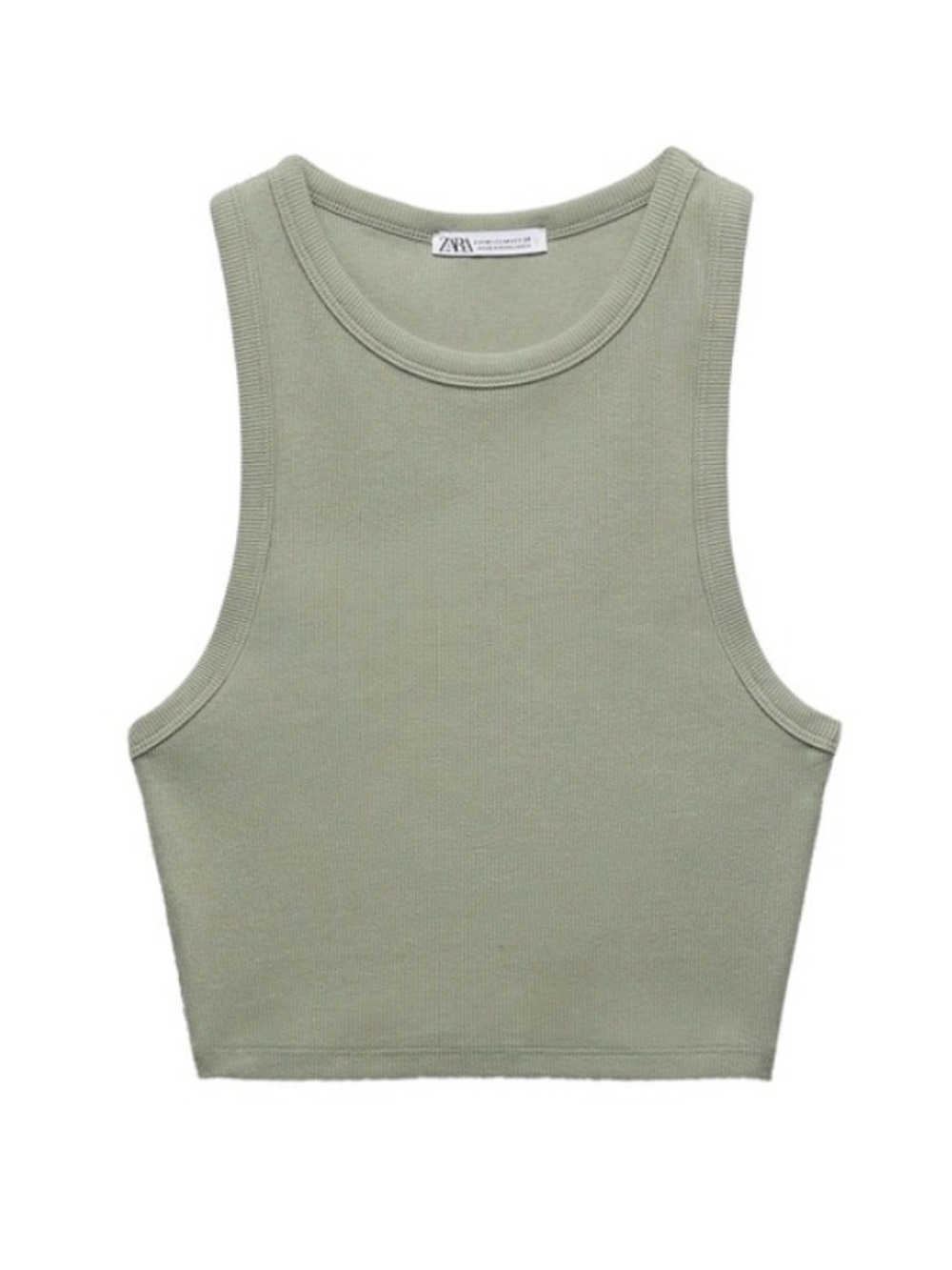 Zara Basics Ribbed Crop Tank Top Army Olive Green Size Medium New